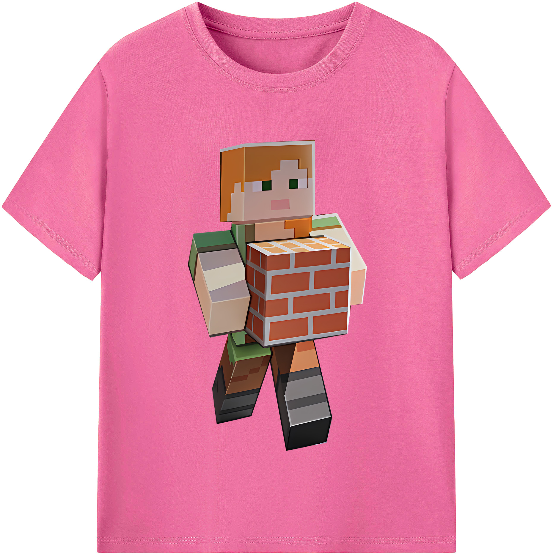（画像用） マインクラフト ブロックの世界 Minecraft MC Block world レディースカジュアルプリントTシャツ（綿100％）